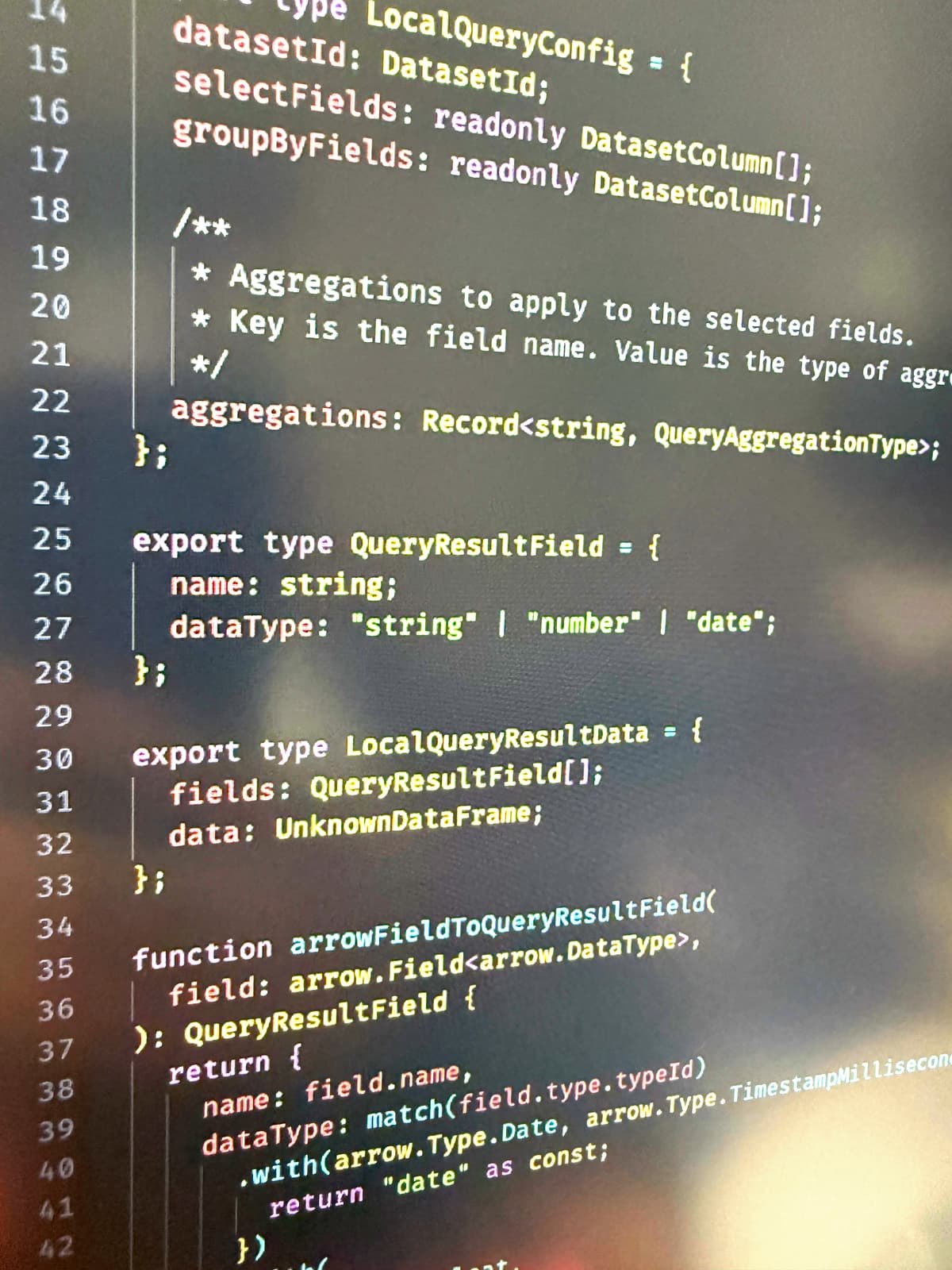 A closeup photo of a screen showing a snippet of Avandar source code
